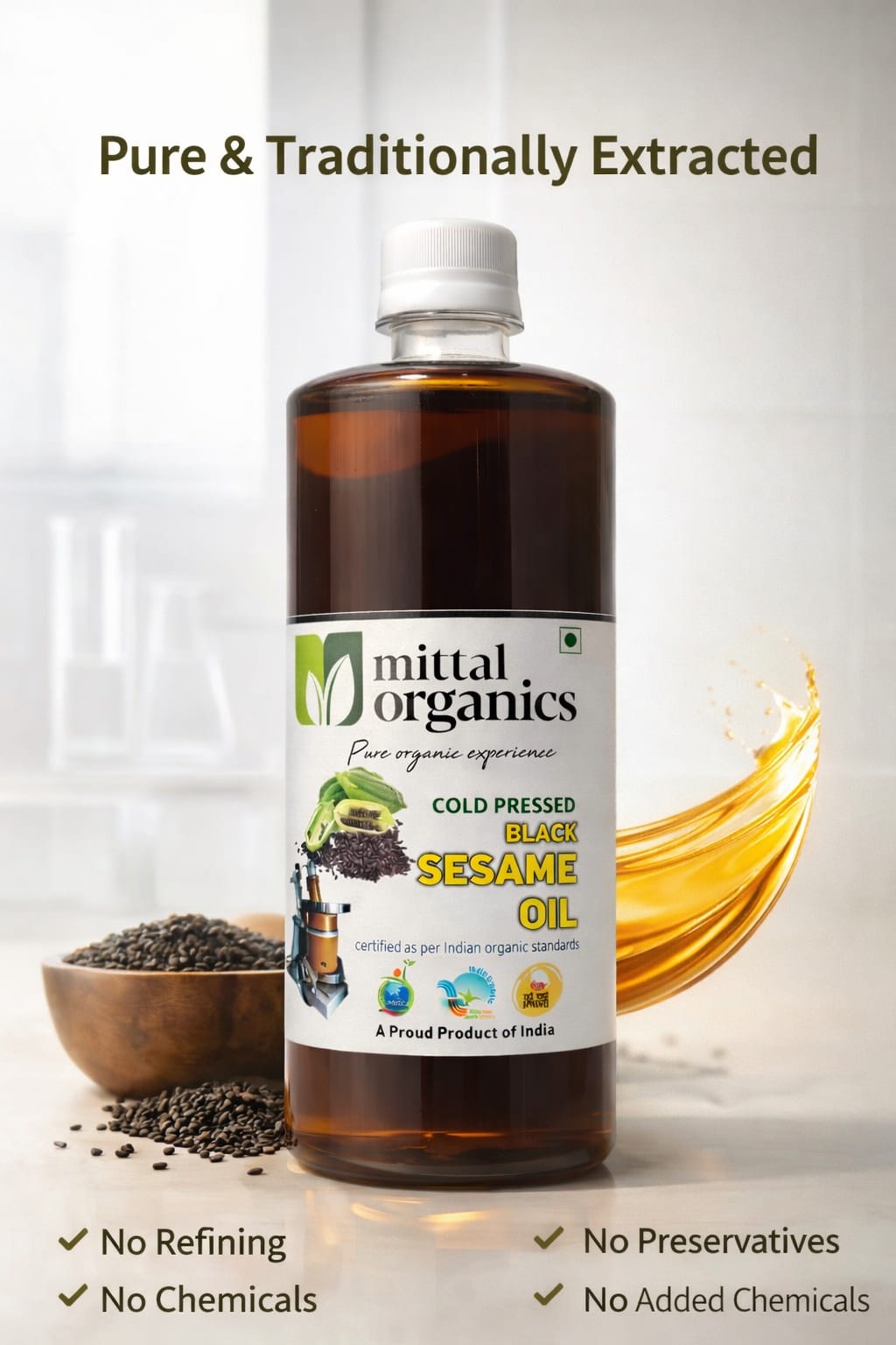 Organic Black Sesame Oil (Til) (काले तिल का तेल) (1L) (Pack of 2)