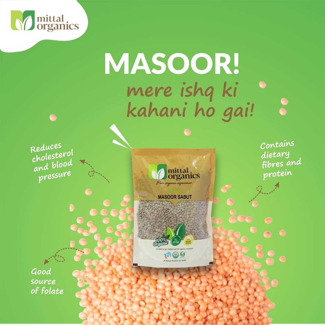 Organic Masoor Dal Dhuli (मसूर दाल धुली) (850gm) (Pack of 2)