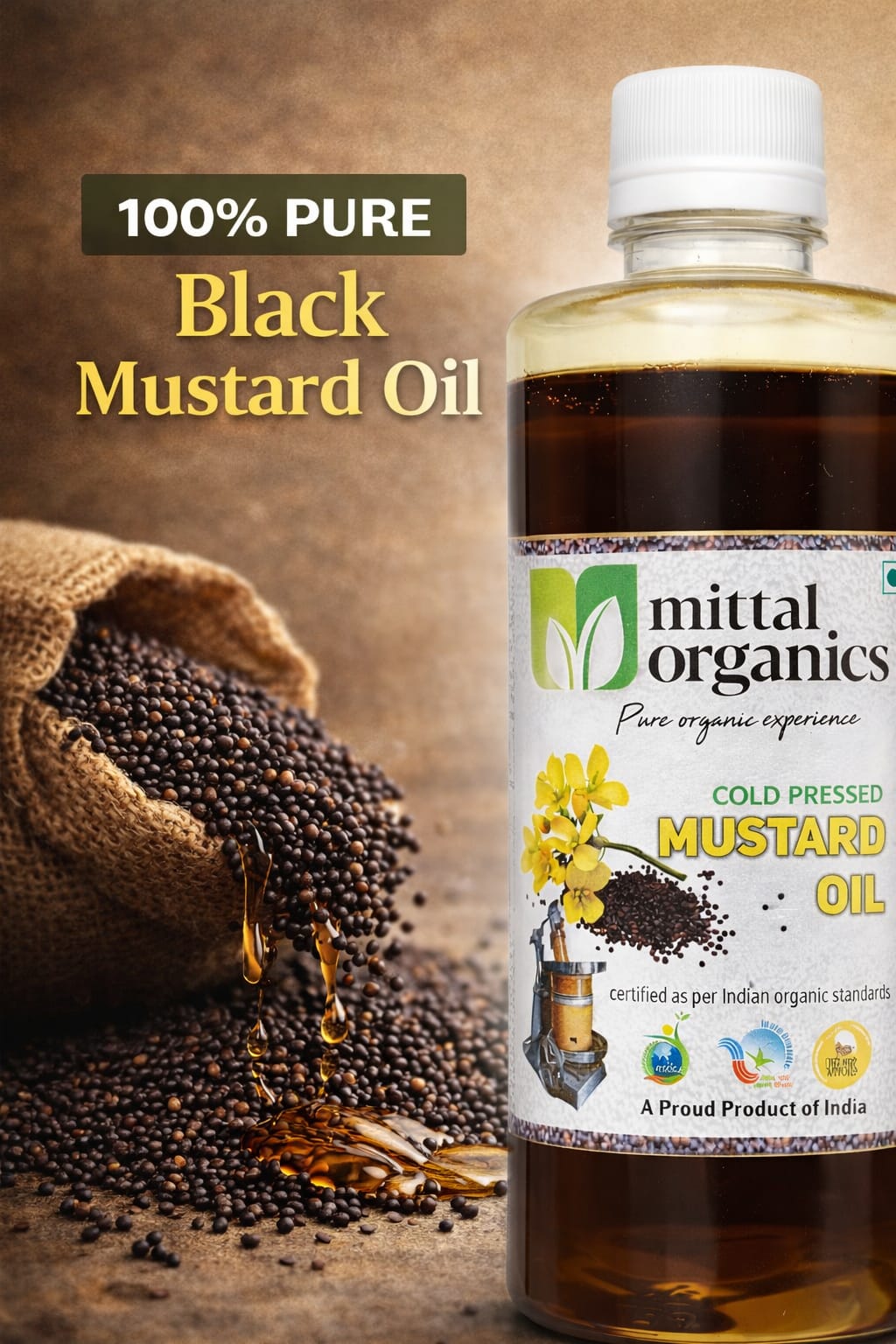 Organic Black Mustard Oil (Sarason) (काली सरसों तेल) (1L) (Pack of 2)