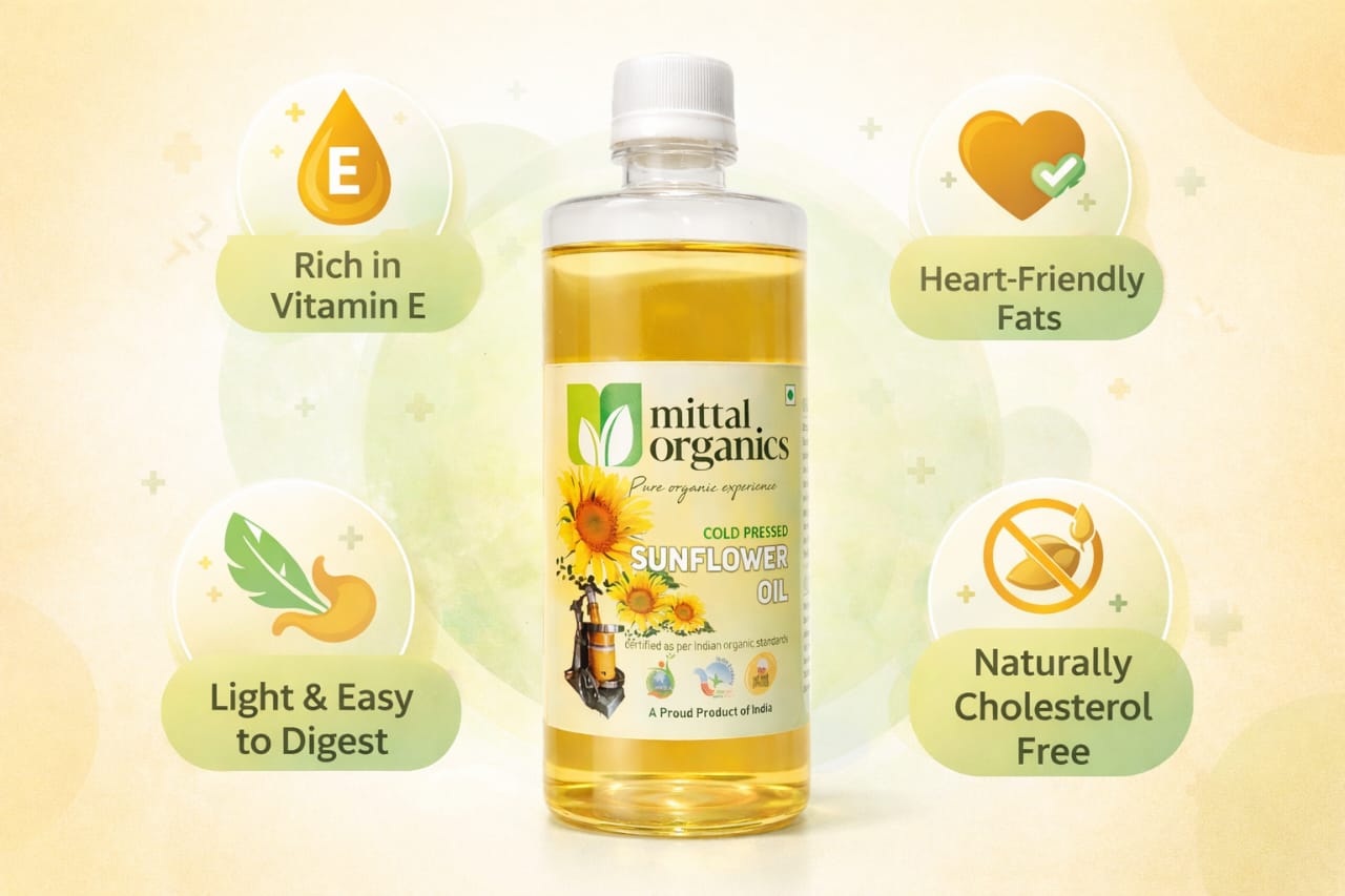 Organic Sunflower Oil (Sooraj Mukhee) (सूरजमुखी का तेल) (1L) (Pack of 2)