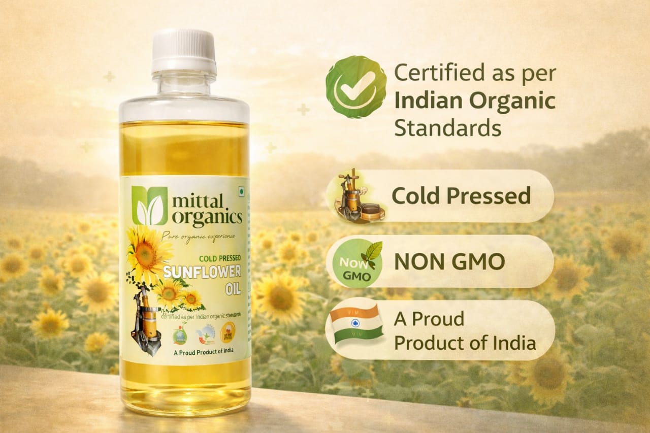 Organic Sunflower Oil (Sooraj Mukhee) (सूरजमुखी का तेल) (1L) (Pack of 2)