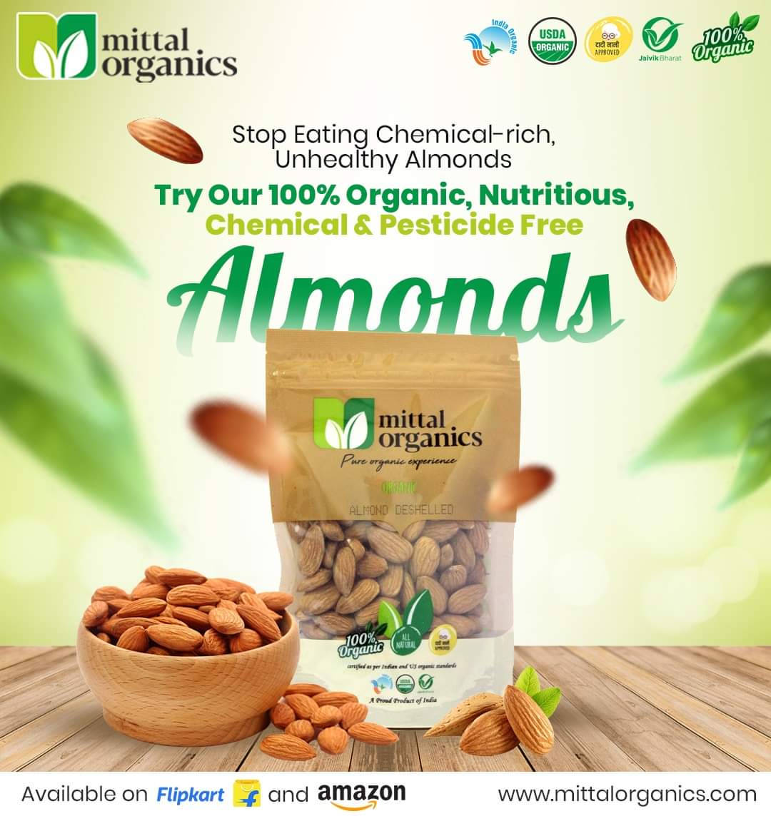 Organic Almond Deshelled (Badam) (बादाम)